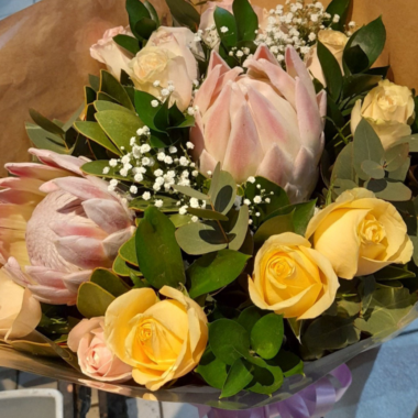 Yellow Roses with Proteas